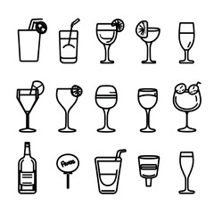 icon sheet, simple shapes, drink icons, white background