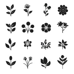 icon sheet, simple shapes, flower icons, white background