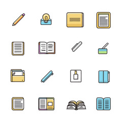 icon sheet, simple shapes, notebook icons, white background