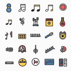 icon sheet, simple shapes, music icons, white background