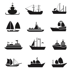 icon sheet, simple shapes, ship icons, white background