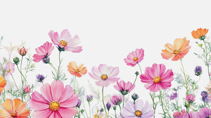 Elegant wedding invitation card background . Minimal hand painted watercolor Cosmos flowers texture template background. Design for wedding, vip cover, poster, rsvp moderncard.Valentine's Day