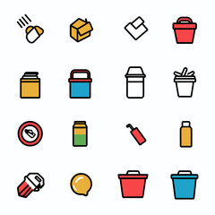 icon sheet, simple shapes, trash icons, white background