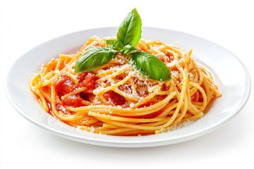 Spaghetti with Tomato Sauce and Basil Leaves