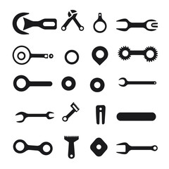 icon sheet, simple shapes, wrench icons, white background