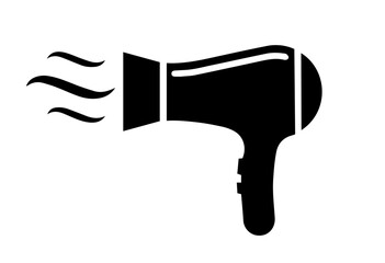Silhouette Icon of a Hair Dryer Blowing Air, Representing Beauty Tools, Hair Styling Equipment, Salon Appliance, Personal Care, Heat Technology, Modern Grooming, Haircare and Daily Hygiene

