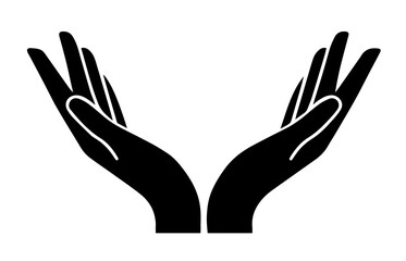 Silhouette of Two Open Hands Raised Upwards. Symbol of Support, Protection, Care, Prayer, Giving and Receiving, Human Connection, Faith and Charity 