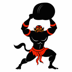 Naklejka premium Angry Hanuman throwing stones, vector art illustration