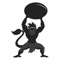 Angry Hanuman throwing stones, vector art illustration