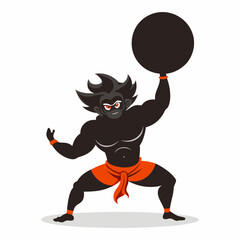 Angry Hanuman throwing stones, vector art illustration