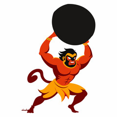 Angry Hanuman throwing stones, vector art illustration