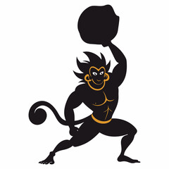 Angry Hanuman throwing stones, vector art illustration
