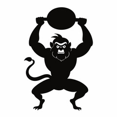 Angry Hanuman throwing stones, vector art illustration