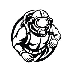 Stylized Silhouette Firefighter in Full Protective Gear with Circle Border Design