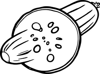 A Freshly Sliced Cucumber Illustrative Drawing of a Green Vegetable