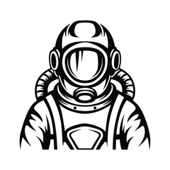 Bold Line Art Diver in Black Diving Suit, Full Helmet, Intricate Design Elements