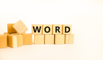 Word symbol. Concept word Word on beautiful wooden blocks. Beautiful white table white background....