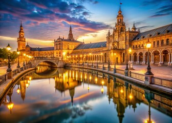 Obraz premium Seville Spain Plaza de Espana Night Lights - Stunning Low Light Photography