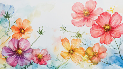 Elegant wedding invitation card background . Minimal hand painted watercolor Cosmos flowers texture template background. Design for wedding, vip cover, poster, rsvp moderncard.Valentine's Day