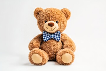 Obraz premium Plush Teddy Bear with Checkered Blue Bow Tie