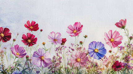 Elegant wedding invitation card background . Minimal hand painted watercolor Cosmos flowers texture template background. Design for wedding, vip cover, poster, rsvp moderncard.Valentine's Day