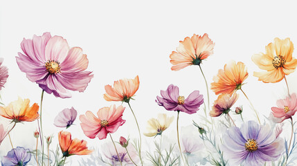 Elegant wedding invitation card background . Minimal hand painted watercolor Cosmos flowers texture template background. Design for wedding, vip cover, poster, rsvp moderncard.Valentine's Day