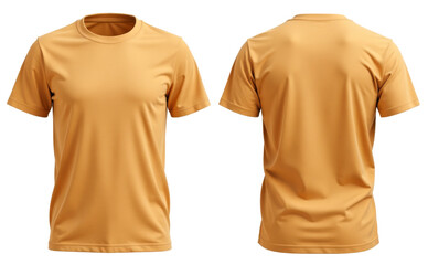 Men's Orange blank T-shirt template, from two sides, natural shape on invisible mannequin, for your design mockup for print, isolated on transparent background. PNG  
