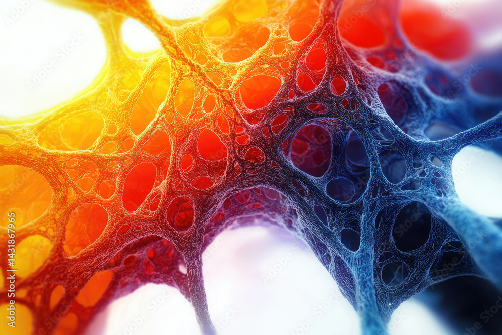 Poster Abstract fractal artwork depicting a complex network of interconnected strands, resembling a biological structure or neural network.