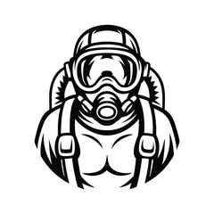 Monochrome of a Person Wearing Full Protective Gear with Mask and Backpack