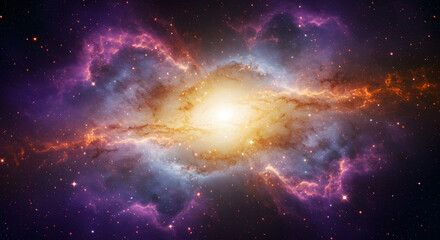 Fototapeta premium a breathtaking spiral galaxy with bright orange and purple hues, a stunning cosmic view.