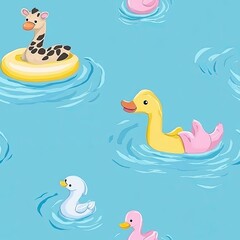 Summer Fun: Adorable Animals Enjoying a Relaxing Float in a Calm Blue Pool