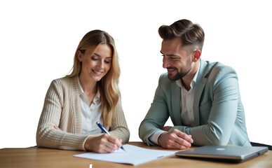 Couple Writing On Paper isolated on transparent background, PNG  