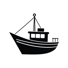 Top View Fishing Boat Icon in Vector Silhouette