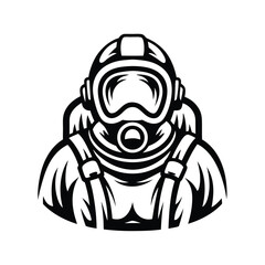 Monochrome Silhouette Person in Full Protective Gas Mask and Gear Design Element