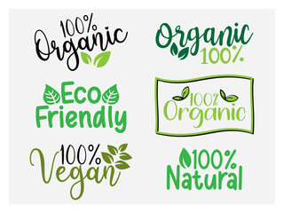 organic, eco friendly, natural, vegan lettering. vector illustration