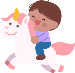 유니콘을 타고 있는 남자아이 캐릭터