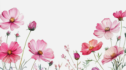 Elegant wedding invitation card background . Minimal hand painted watercolor Cosmos flowers texture template background. Design for wedding, vip cover, poster, rsvp moderncard.Valentine's Day

