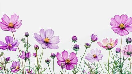 Elegant wedding invitation card background . Minimal hand painted watercolor Cosmos flowers texture template background. Design for wedding, vip cover, poster, rsvp moderncard.Valentine's Day

