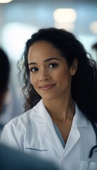 Close up of an engaging female doctor leading a collaborative medical team with warmth and expertise