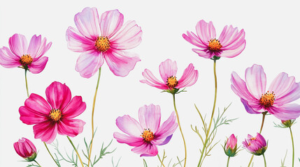 Naklejka premium Elegant wedding invitation card background . Minimal hand painted watercolor Cosmos flowers texture template background. Design for wedding, vip cover, poster, rsvp moderncard.Valentine's Day