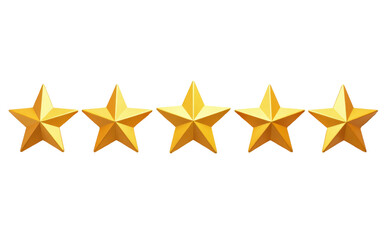 Set Of Five Golden Stars isolated, Five stars PNG, 5 