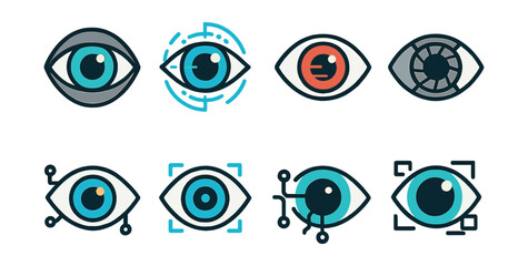 Futuristic cyber eye icons set - for digital applications. Vector icons