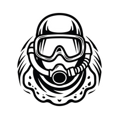 Monochrome Tribal Mask Stylized Silhouette of Person Wearing Protective Helmet & Goggles