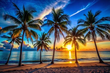 Silhouette Palm Trees Tropical Beach Sunset Ocean Summer Vacation Travel Photography