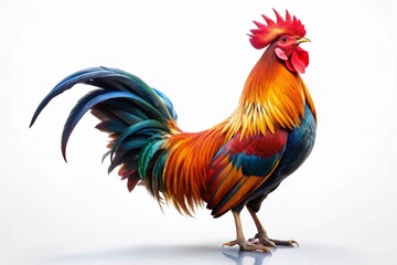 Fototapeta premium Silhouette Rooster Crow, Farm Animal, Sunrise, Bird, White Background Stock Photo