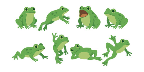 Naklejka premium Frogs in motion: icons set showcasing dynamic amphibian poses for design. Vector icons