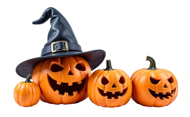 Set Of Halloween Pumpkin wear Witch hat Isolated on transparent background, PNG 