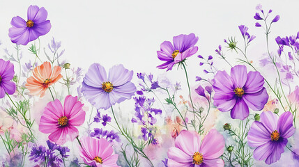 Elegant wedding invitation card background . Minimal hand painted watercolor Cosmos flowers texture template background. Design for wedding, vip cover, poster, rsvp moderncard.Valentine's Day

