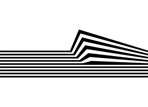 Modern vector pattern of thick black parallel lines on a white background. design with optical effect. Striped Design Element. Vector background. Abstract relief shapes. Horizontal Stripe. Steps