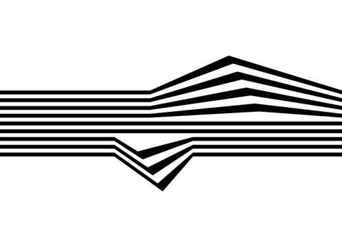 Modern vector pattern of thick black parallel lines on white background. Minimalist design with optical effect. Striped Design Element. Vector background. Abstract relief shapes. Horizontal Stripe.